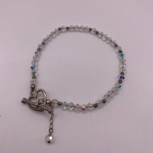 Vintage Swarovski Crystal sterling silver heart shaped toggle bracelet
